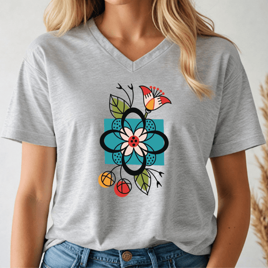 Abstract Flowers V - neck Tee - Wandering Owl Adventure Gear