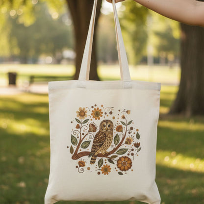 Folk Art Barred Owl Canvas Tote