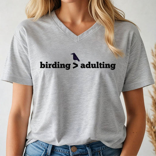 Birding Better Than Adulting V-Neck Tee
