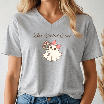 Boo. Feelin' Cute Ghost V - Neck Tee - Wandering Owl Adventure Gear