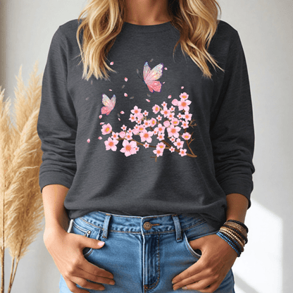 Butterflies and Cherry Blossoms Long-Sleeve Tee
