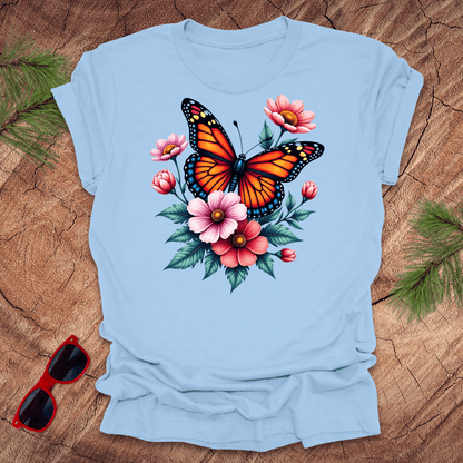 Butterfly and Flowers Tee - Wandering Owl Adventure Gear - baby blue