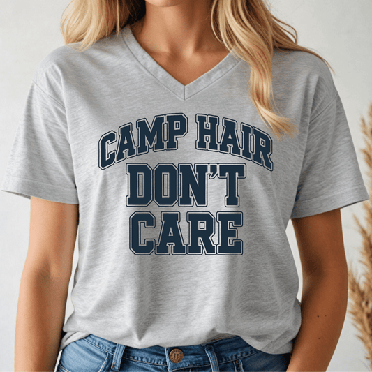 Camp Hair Don't Care V - neck Tee - Wandering Owl Adventure Gear