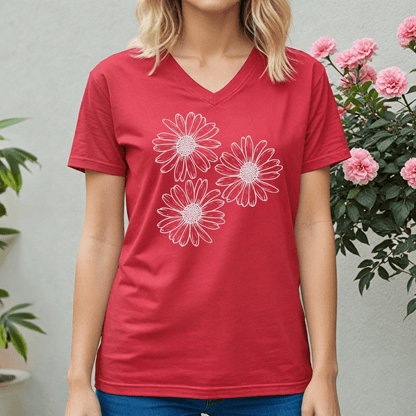 Daisies V - neck Tee - Wandering Owl Adventure Gear