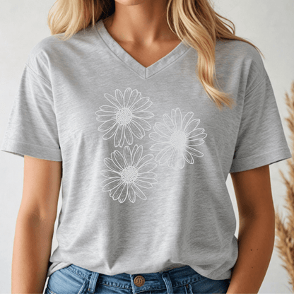Daisies V - neck Tee - Wandering Owl Adventure Gear