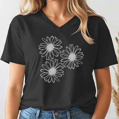 Daisies V - neck Tee - Wandering Owl Adventure Gear