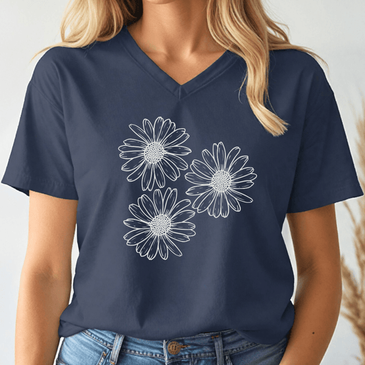 Daisies V - neck Tee - Wandering Owl Adventure Gear