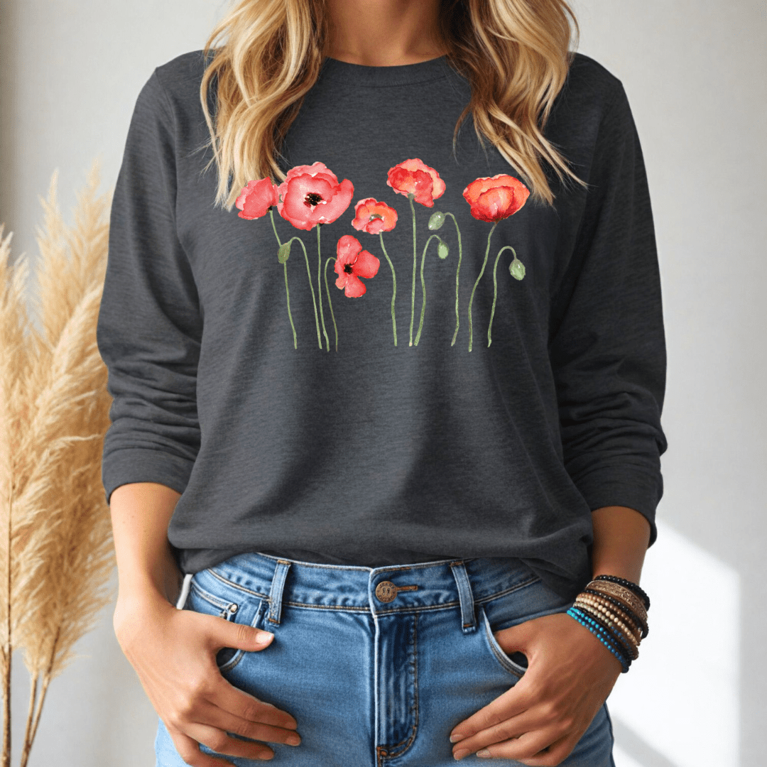 Dancing Poppies Long Sleeve Tee - Wandering Owl Adventure Gear