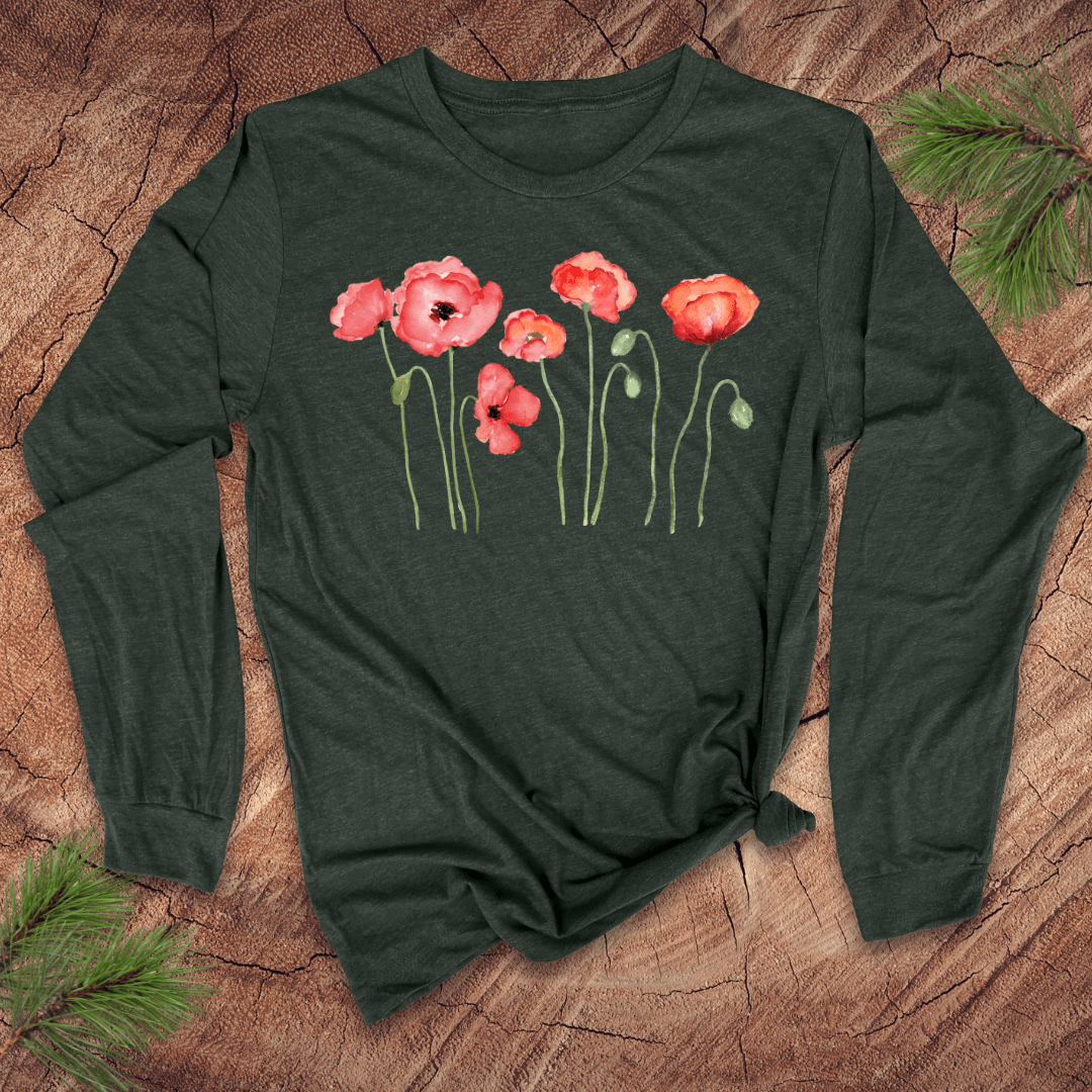 Dancing Poppies Long Sleeve Tee - Wandering Owl Adventure Gear