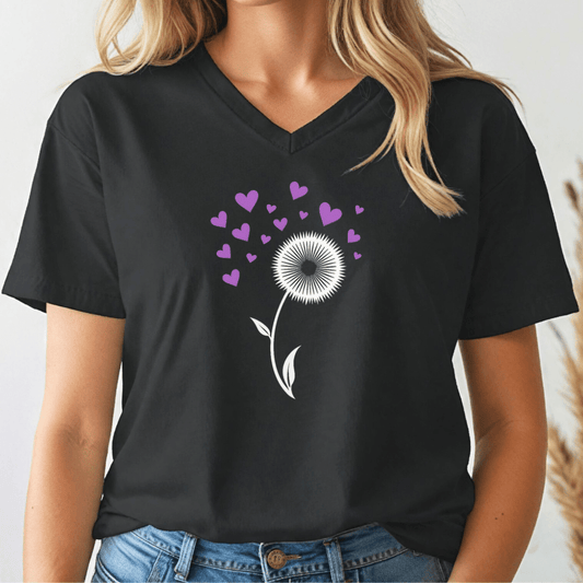 Dandelion Hearts V - neck Tee - Wandering Owl Adventure Gear