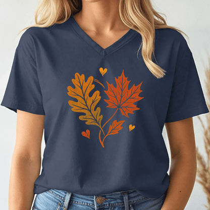 Fall Leaves Love V - neck Tee - Wandering Owl Adventure Gear