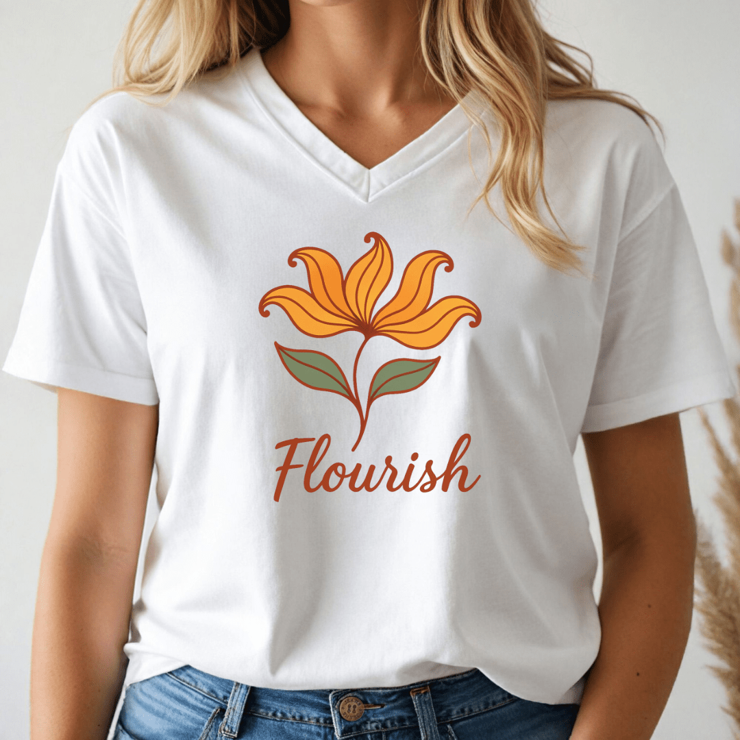 Flourish Floral V - Neck Tee - Wandering Owl Adventure Gear