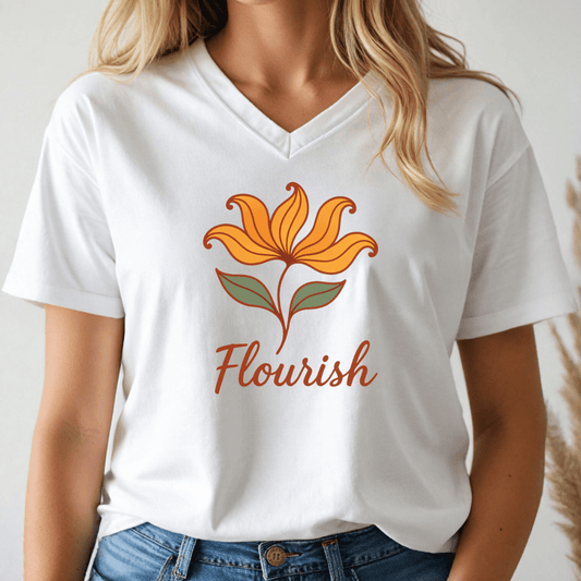 Flourish Floral V - Neck Tee - Wandering Owl Adventure Gear