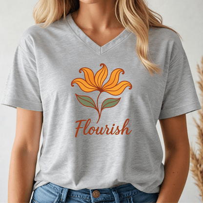Flourish Floral V - Neck Tee - Wandering Owl Adventure Gear