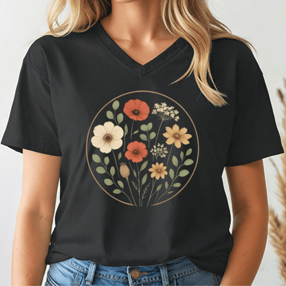 Flower Circle V - neck Tee - Wandering Owl Adventure Gear