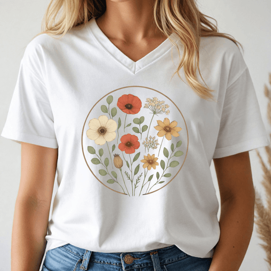 Flower Circle V - neck Tee - Wandering Owl Adventure Gear