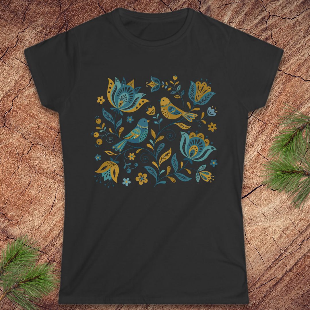 Folk Art Birds and Flowers Women's Tee