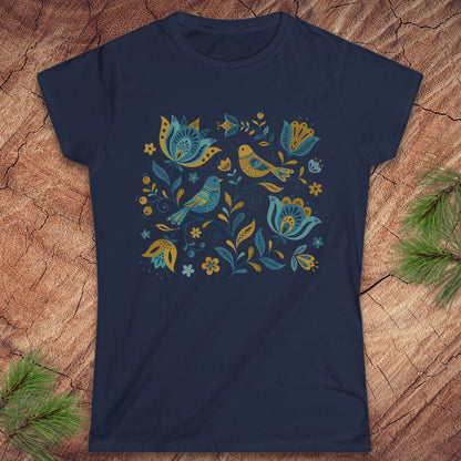 Folk Art Birds and Flowers Women's Tee