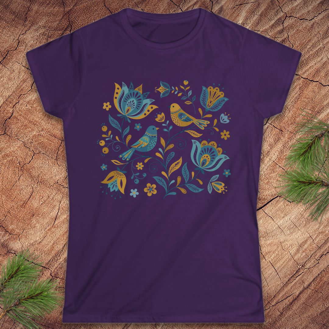 Folk Art Birds and Flowers Women's Tee