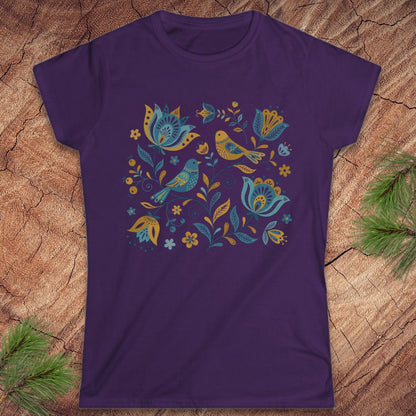 Folk Art Birds and Flowers Women's Tee