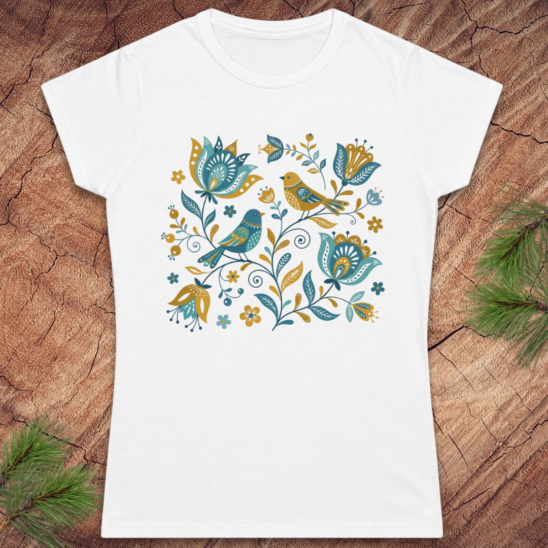 Folk Art Birds and Flowers Women's Tee