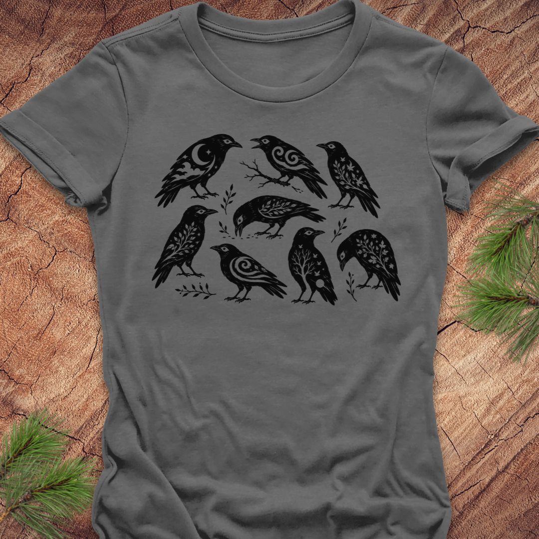 Folk Art Crows Women's Tee — Asphalt