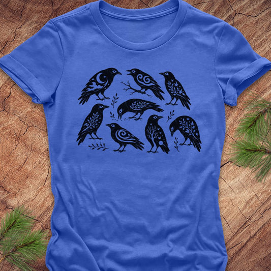 Folk Art Crows Women's Tee — Heather True Royal