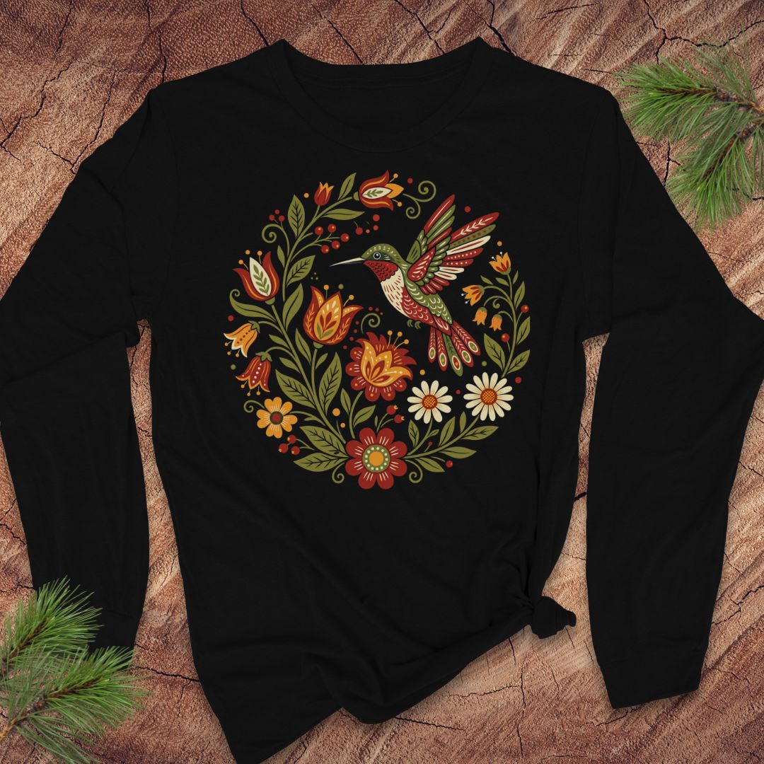 Folk Art Hummingbird Long-Sleeve Tee