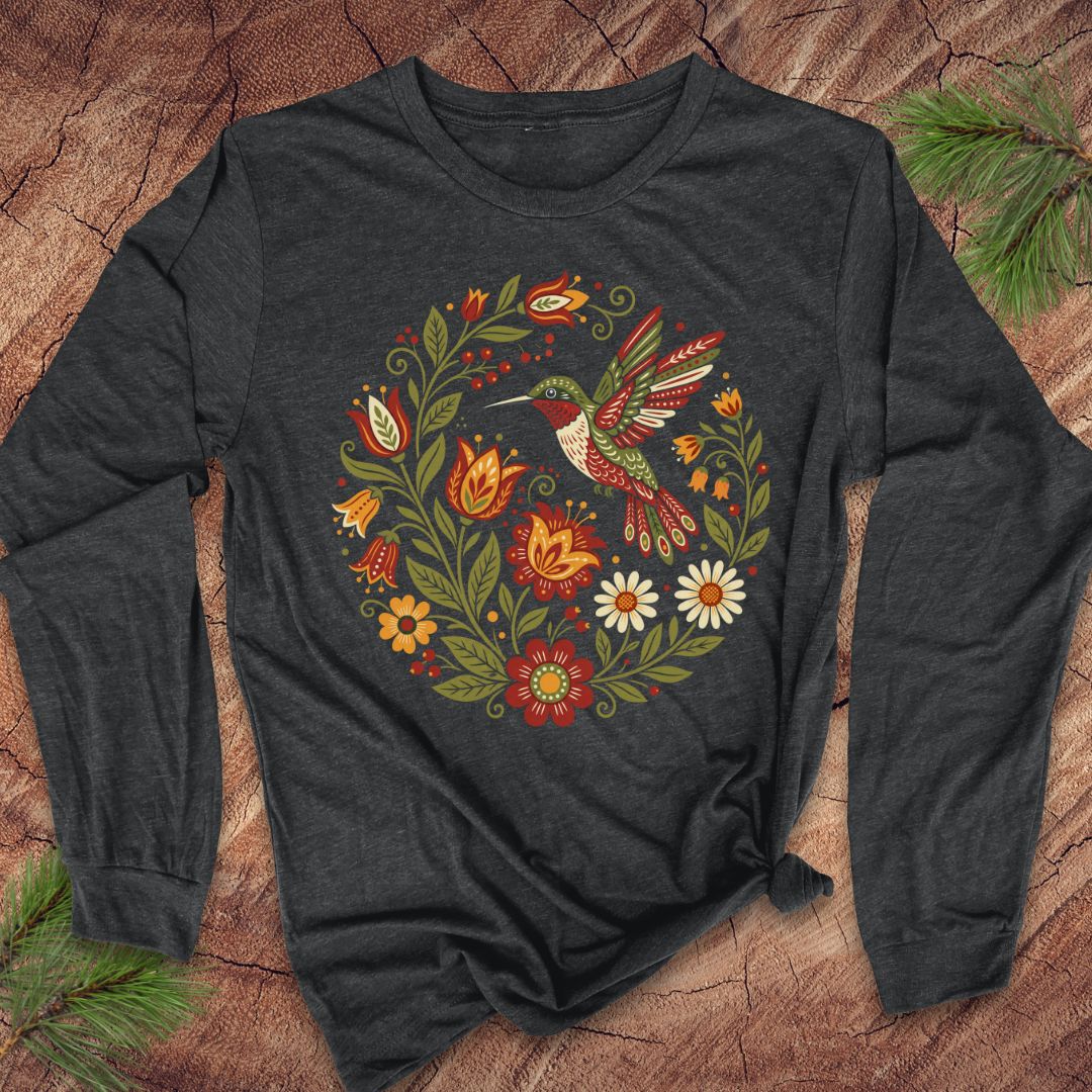 Folk Art Hummingbird Long-Sleeve Tee