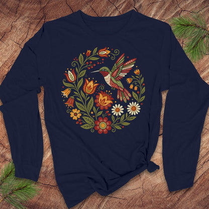 Folk Art Hummingbird Long-Sleeve Tee