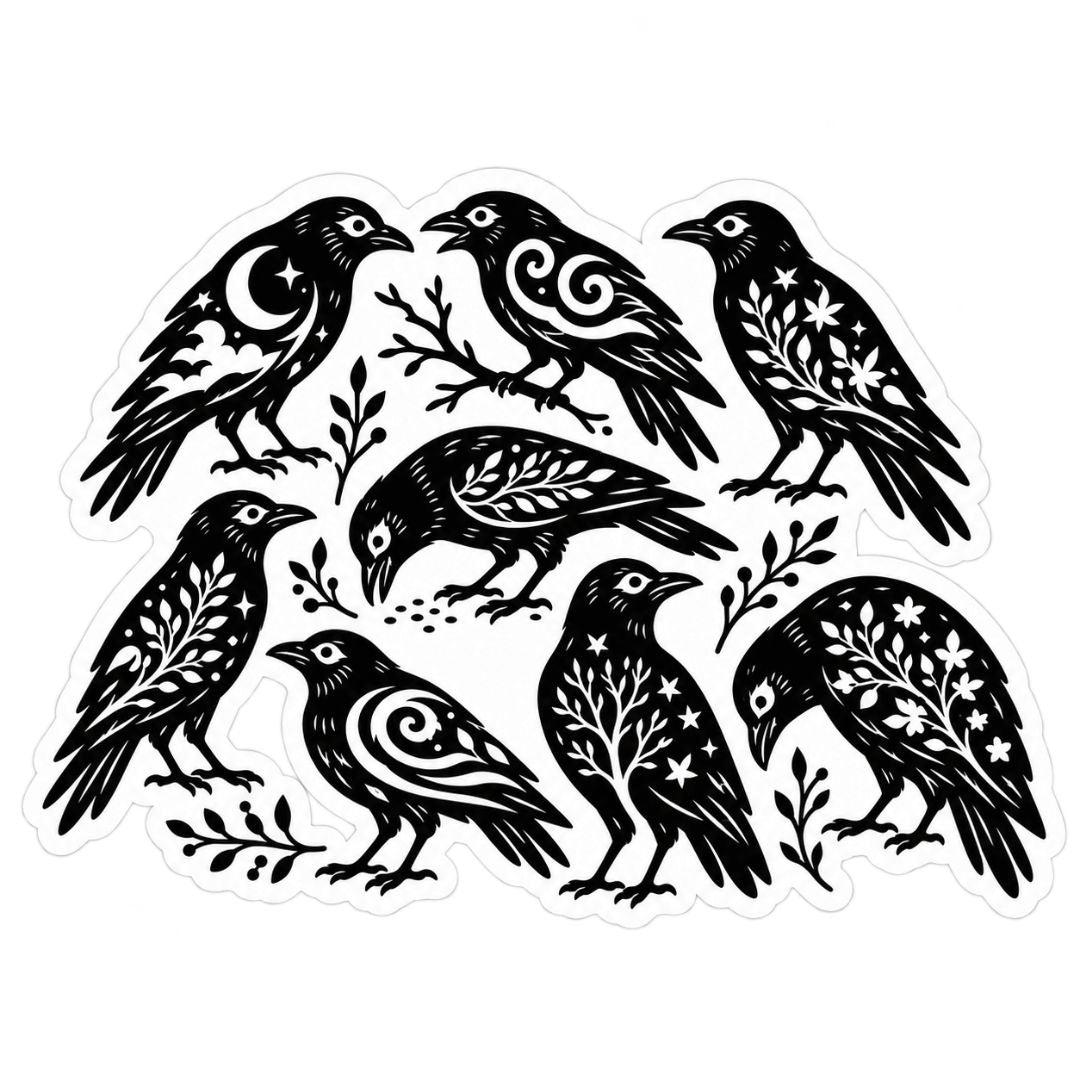 Folk Art Crows sticker
