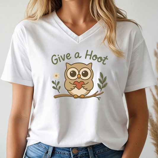 Give A Hoot V-Neck Tee