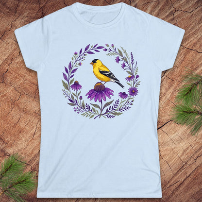 Goldfinch and Purple Flowers Women's Tee