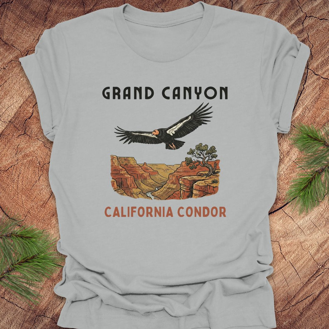 Light gray t-shirt with Grand Canyon and California Condor design on a wooden surface.