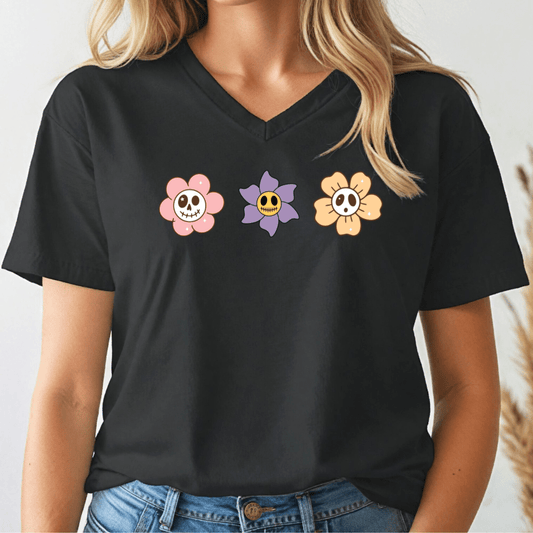 Halloween Flowers V - neck Tee - Wandering Owl Adventure Gear