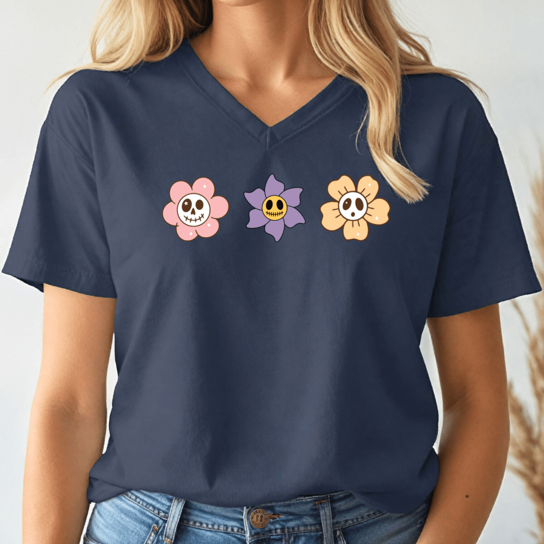 Halloween Flowers V - neck Tee - Wandering Owl Adventure Gear