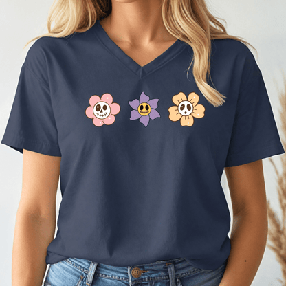 Halloween Flowers V - neck Tee - Wandering Owl Adventure Gear