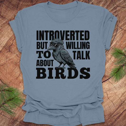 Introverted But Birds Tee — Steel Blue, Size L (Final Sale)