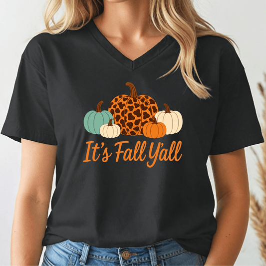 It's Fall Y'all V - neck Tee - Wandering Owl Adventure Gear