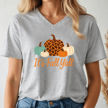 It's Fall Y'all V - neck Tee - Wandering Owl Adventure Gear
