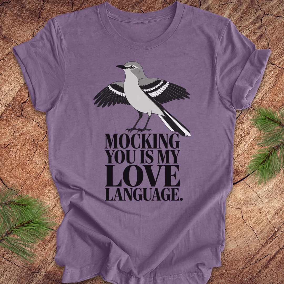 Mocking Love Language Tee — Heather Purple