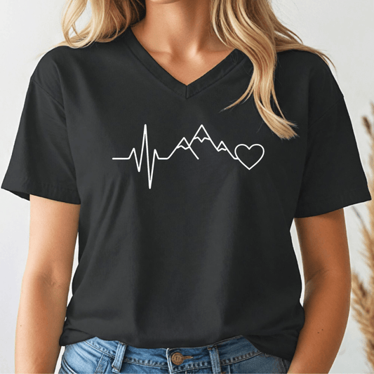 Mountain Heartbeat V - neck Tee - Wandering Owl Adventure Gear