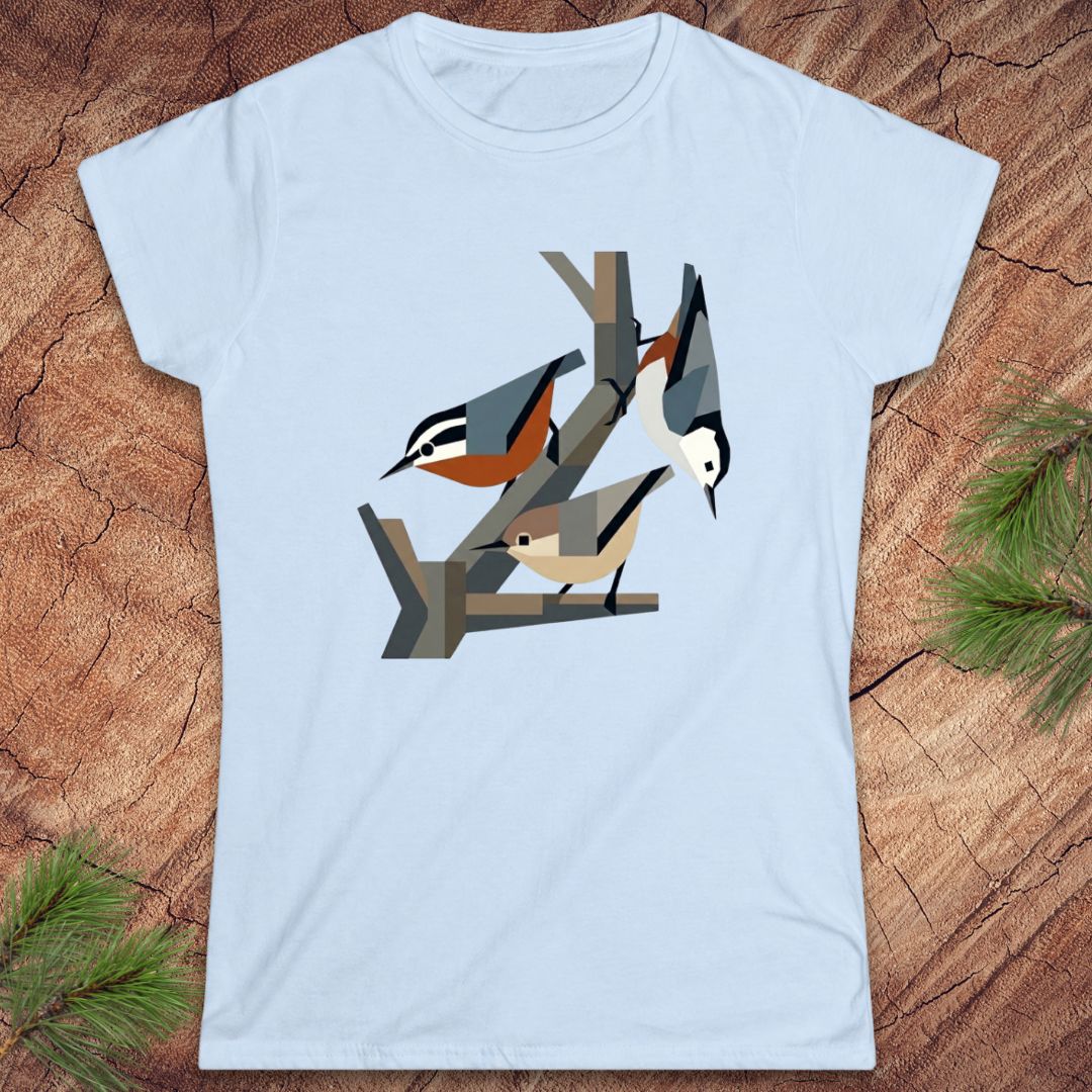 Nuthatch Friends Women's Tee — Light Blue