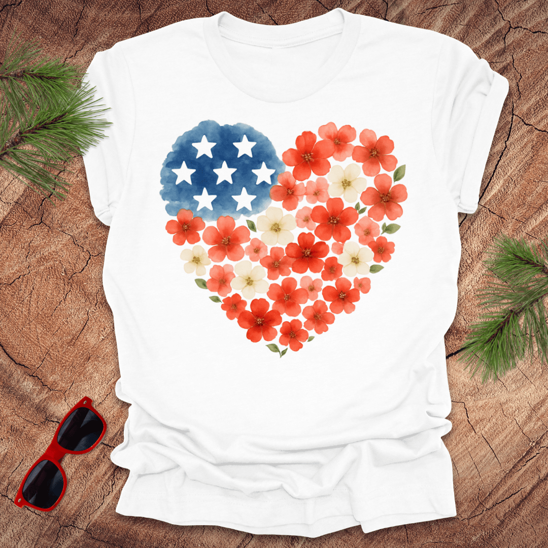 Patriotic Floral Heart Tee - Wandering Owl Adventure Gear