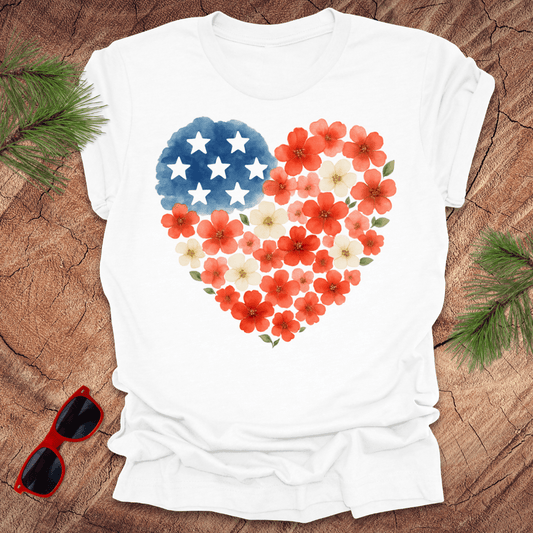Patriotic Floral Heart Tee - Wandering Owl Adventure Gear