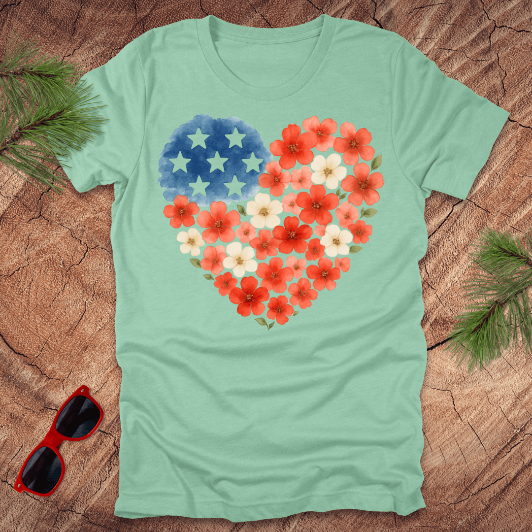 Patriotic Floral Heart Tee - Wandering Owl Adventure Gear