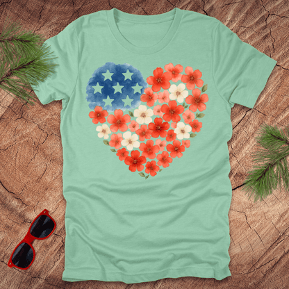 Patriotic Floral Heart Tee - Wandering Owl Adventure Gear