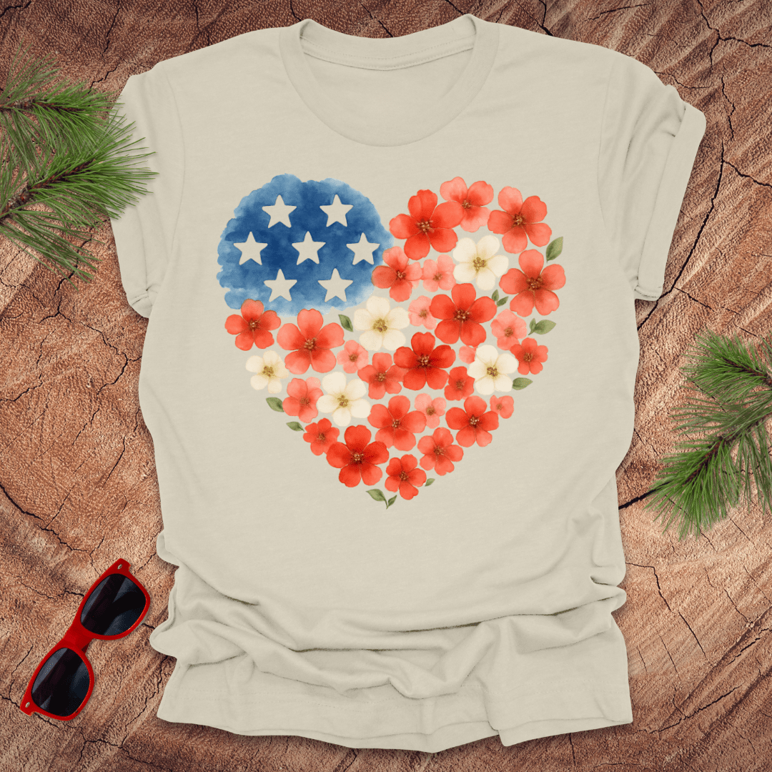 Patriotic Floral Heart Tee - Wandering Owl Adventure Gear