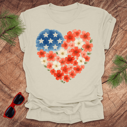 Patriotic Floral Heart Tee - Wandering Owl Adventure Gear