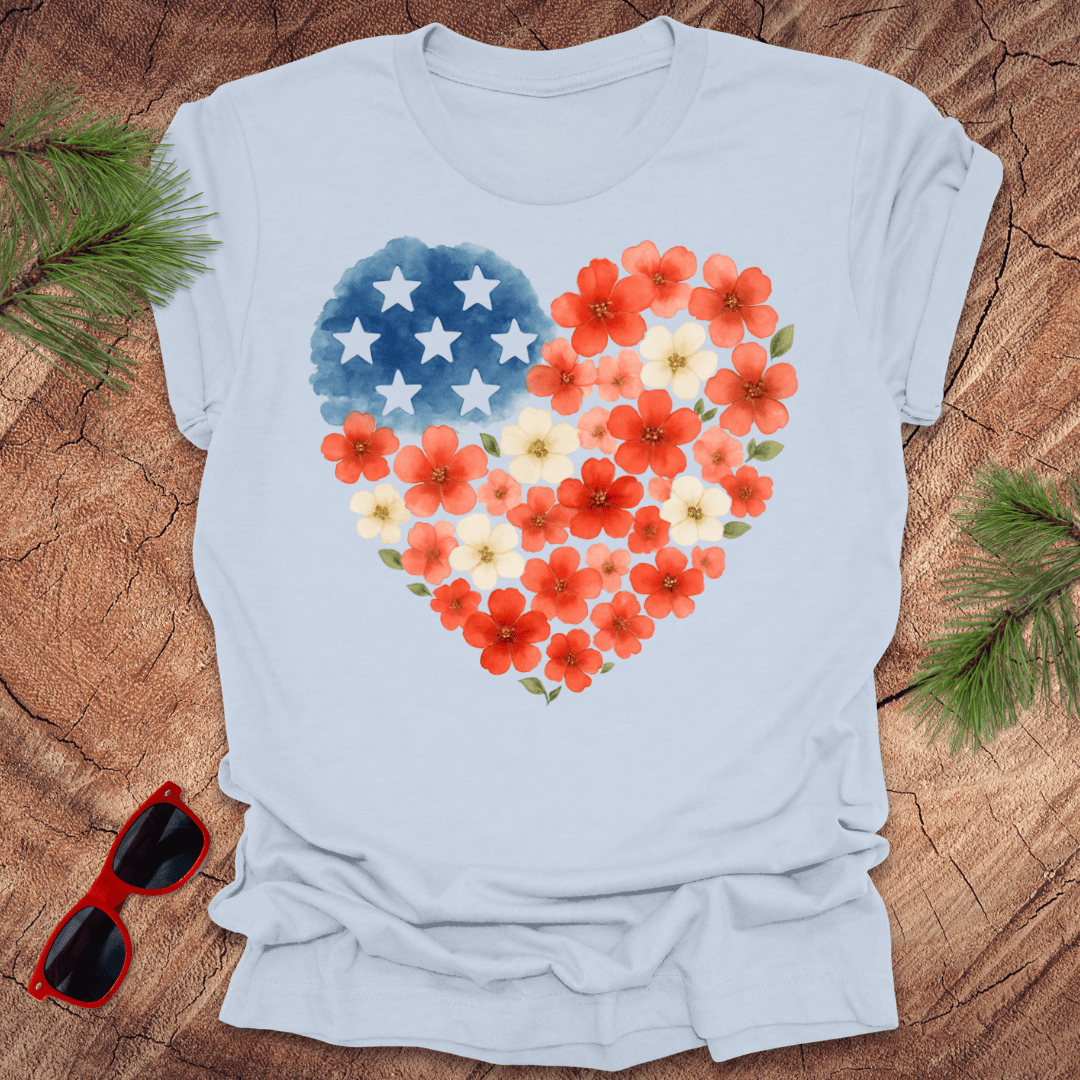 Patriotic Floral Heart Tee - Wandering Owl Adventure Gear